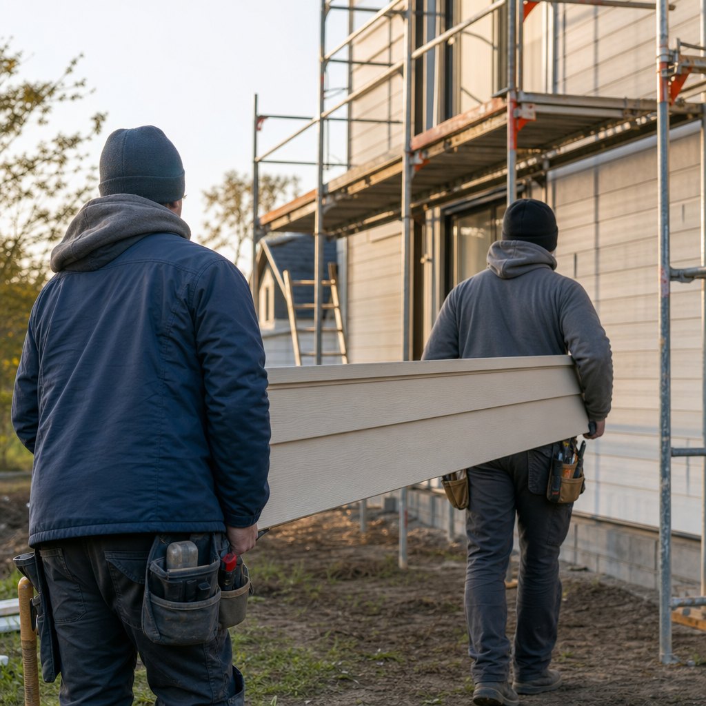 Installer working on the exterior wall of a Winnipeg home